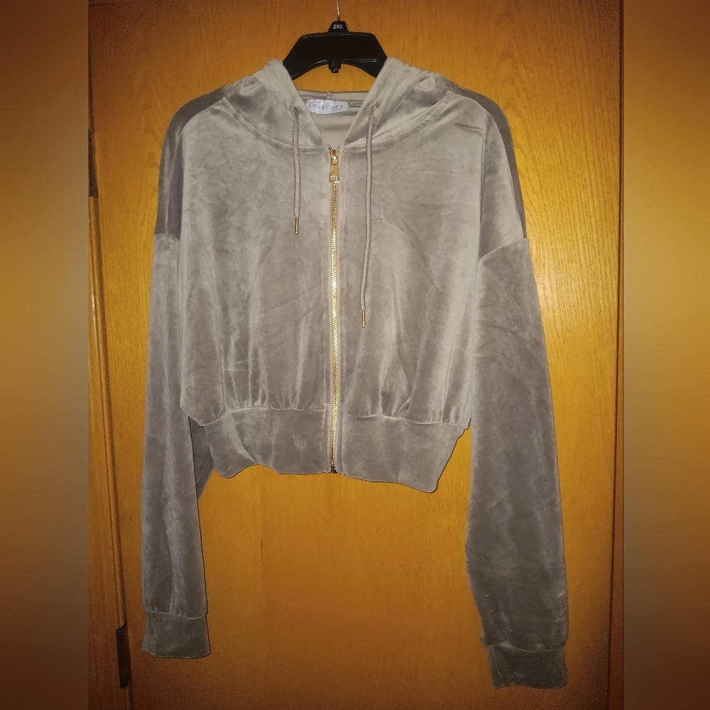 Women's size large,  Live Poem velour hooded jacket